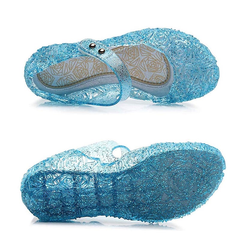 techcity Princess Girls Sandals Dress Up Dance Party Cosplay Jelly Shoes for Kids Toddler Mary Janes (A-Blue, Numeric_12_Point_5) - Image 3